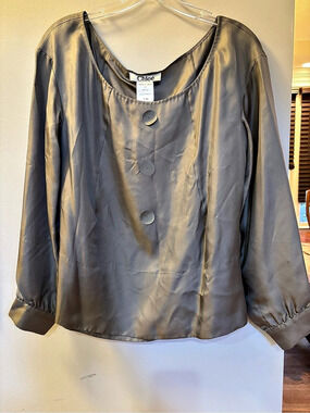 Chloé Reflet Satin Button Blouse in Gray Size 40